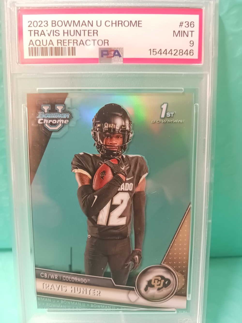 2023 Bowman U Chrome Travis Hunter RC AQUA REFRACTOR  PSA MINT 9